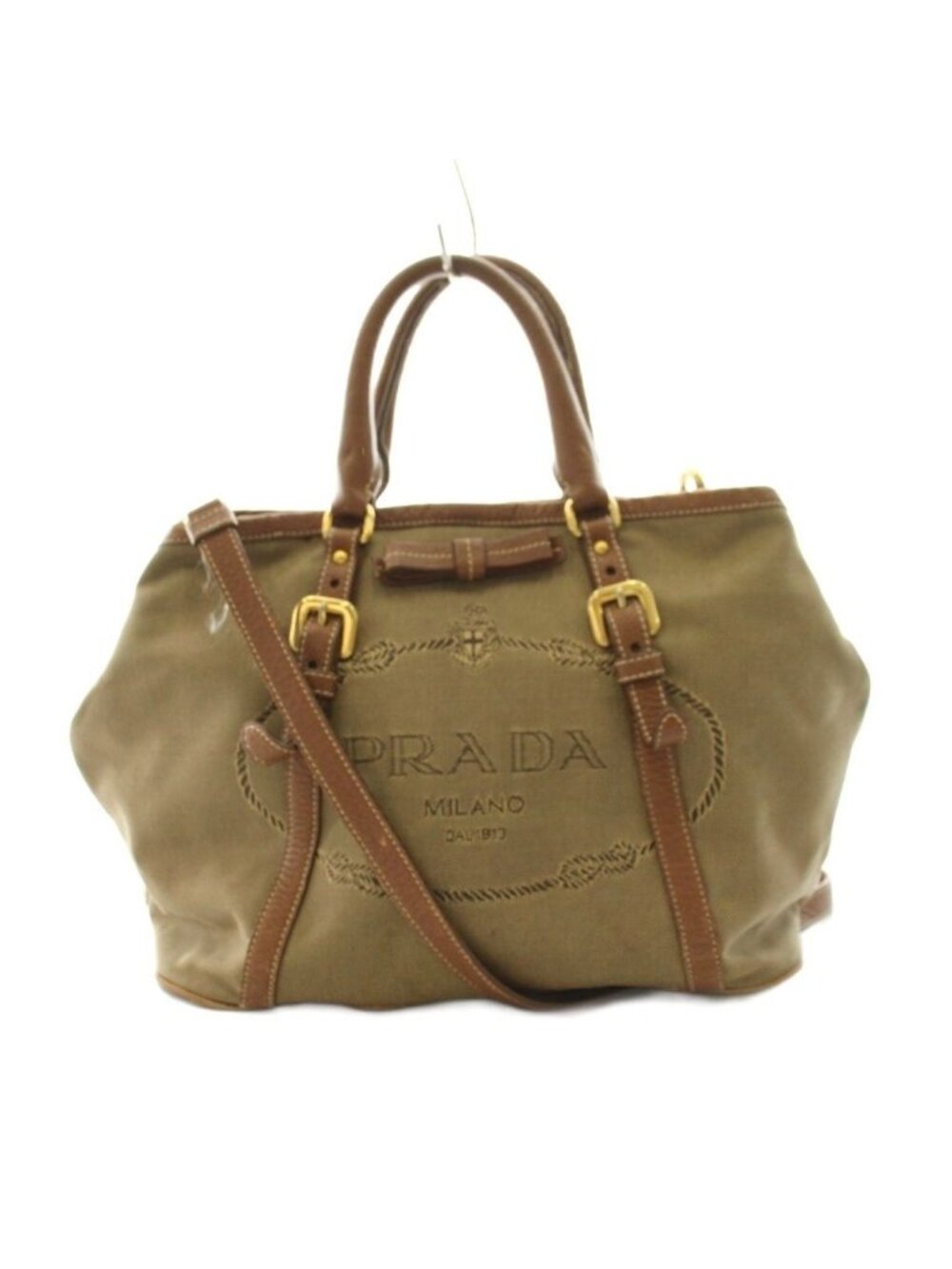 Prada Logo Jacquard Shoulder Bag Tote Triangle Brown
